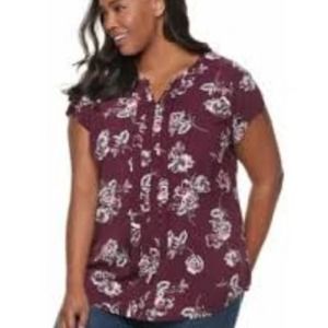 Croft&Barrow sleeveless blouse maroon floral XXL